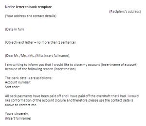 Formal letter to inform change of bank account. Notice Letter to bank template | Letter of notice sample