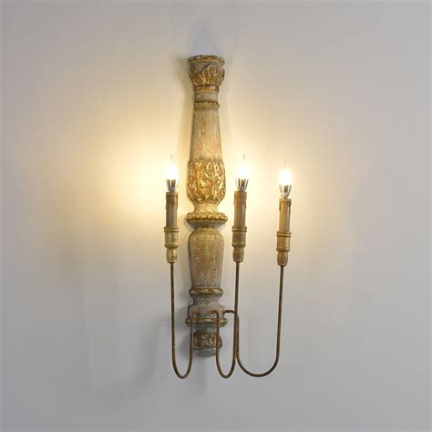 Farmhouse Rustic 3 Light Distressed Carved Wood Candle Wall Sconce Rust