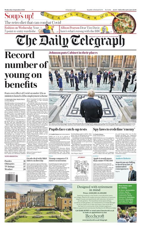 Daily Telegraph Front Page 2nd Of September 2020 Tomorrows Papers Today