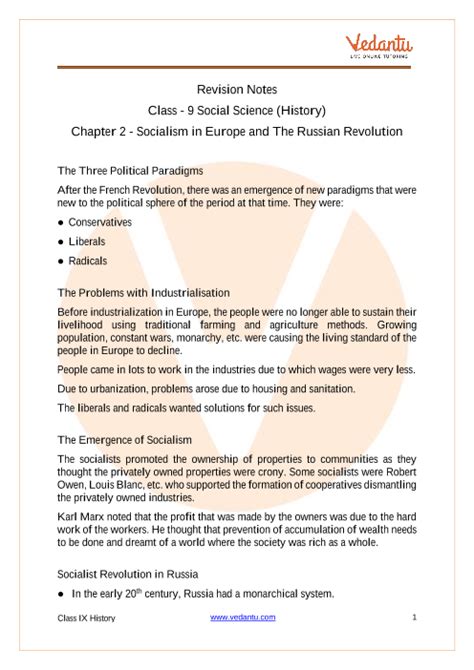 Class 9 Revision Notes For Cbse History Chapter 2 Socialism In Europe