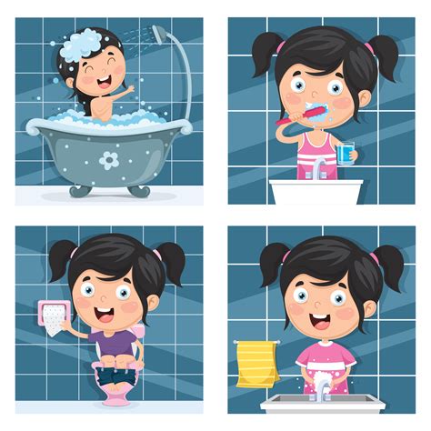 Girl Bathing And Morning Routine Set 1130522 Vector Art At Vecteezy