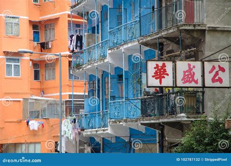Historic Blue House On The Wan Chai Heritage Trail Hong Kong Editorial