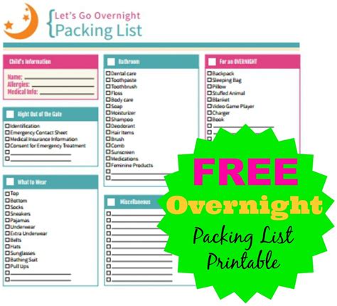 Free Sleepover Packing List Printable