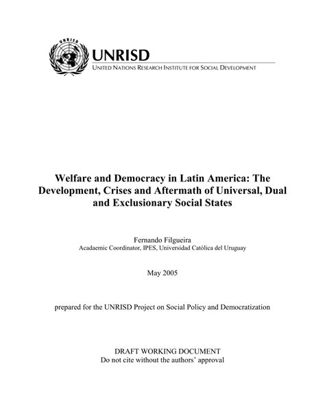 pdf welfare and democracy in latin america the development crises and aftermath of universal