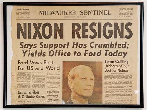 Nixon Resigns Milwaukee Sentinel Newspaper Front Page Newspaper