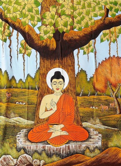 The Sacred Bodhi Tree Buddhism Painting In Oil For Sale