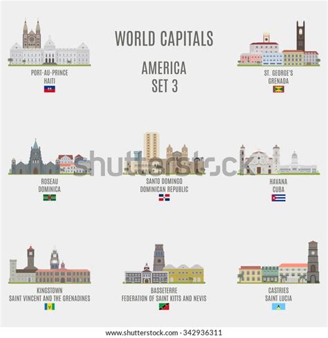 World Capitalsfamous Places American Cities Stock Vector Royalty Free