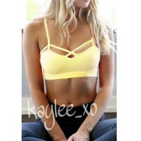 kaylee xo strappy unpadded bra top bustier crop criss cross sports yoga wireless bralette