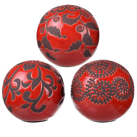 Decorative Red Ceramic Balls Decorative Accessories Decor Marbleized