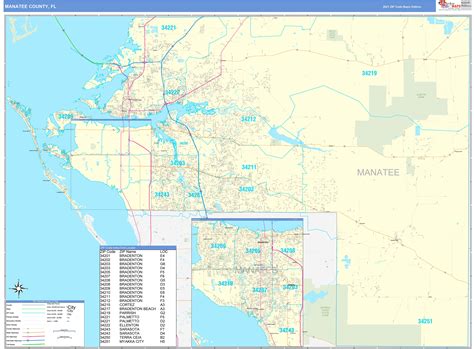 Manatee County Fl Zip Code Wall Map Basic Style By Marketmaps Mapsales