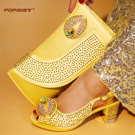 Newest Gold Color Free Shipping High Pumps Newest Fashion African Wedding Italian Shoes And Bag
