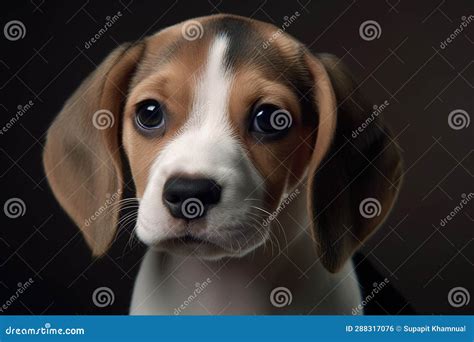 Close Up Of A Cute Beagle S Face On A Dark Background Stock