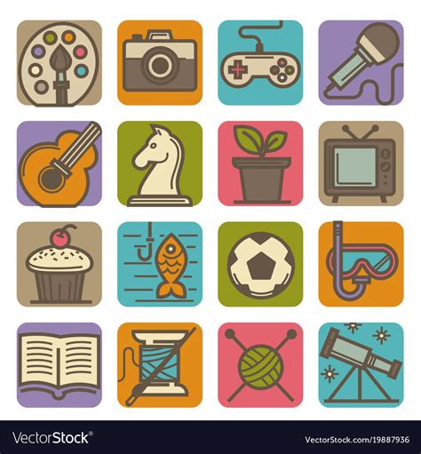 Hoband Leisure Time Activities Bright Icons Set Vector Image