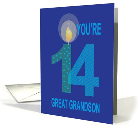 14th Birthday Great Grandson Overlapping Numbers And Candle Card