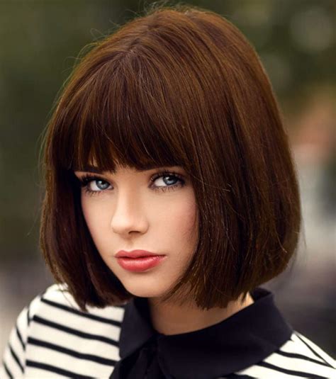 Short Brown Hair Wigs Bob Wig With Bangs For Women