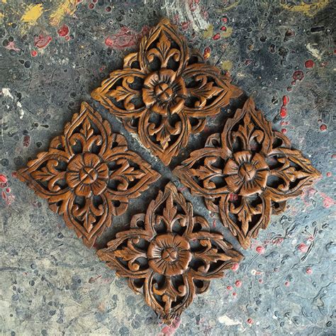 Set of 4 Decorative Wood Wall Sculpture