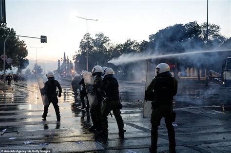 Battle Of Thessaloniki Greek Riot Police Blast Tear Gas And Water