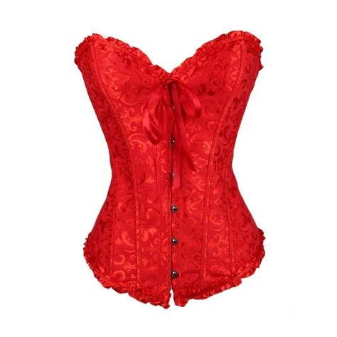 Red Sexy Lace And Bows Satin Embroidered Lace Womens Corset Bustier Plus