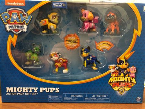 Paw Patrol Mighty Pups Action Pack T Set 6 Figures Light Up Badges