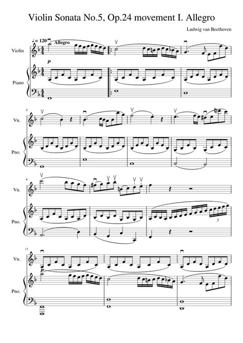 Beethoven Violin Sonata No5 Op24 Spring Movement I Allegro Sheet