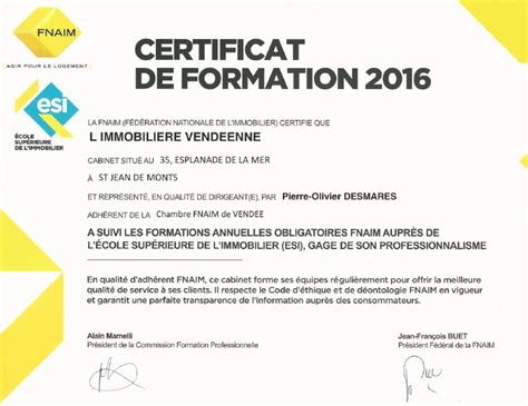 Formation Professionnelle Continue Limmobilière Vendéenne Certifiée