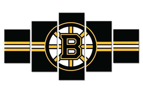 Boston Bruins Boys Logo 2 Ice Hockey 5 Panel Canvas Art Wall Decor