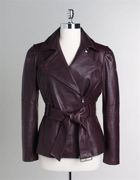 Kenneth Cole Reaction Belted Leather Jacket With Offset Zipper Closure