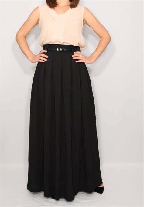 Black Maxi Skirt With Pockets Long Black Skirt Chiffon Maxi Etsy