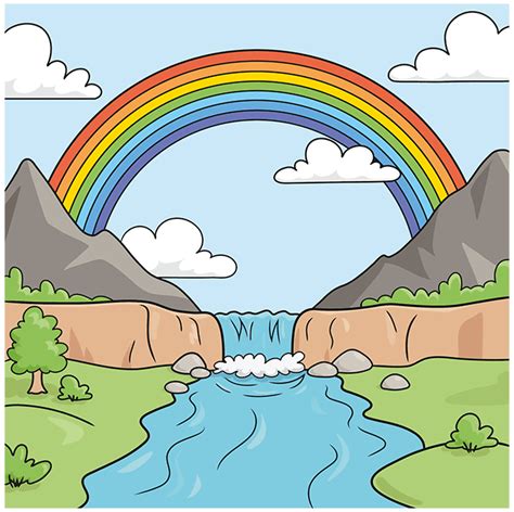 How To Draw An Easy Rainbow Scenery Really Easy Drawing Tutorial