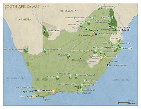 Map Of South Africa With National Parks And Highlights For Safaris
