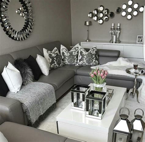 Any of these stylish interior schemes will inspire you to decorate with gray, whether it's through your choice of paint, bedding, or both. @enticemedear ♔ | Gray living room design, Black white and ...