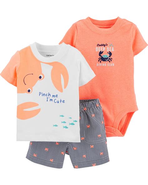 3 Piece Crab Little Short Set Body Suit With Shorts Baby Boy Outfits
