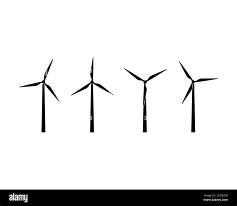 Silhouettes Of Wind Turbines Icon Set Wind Farm Energy Sign Green