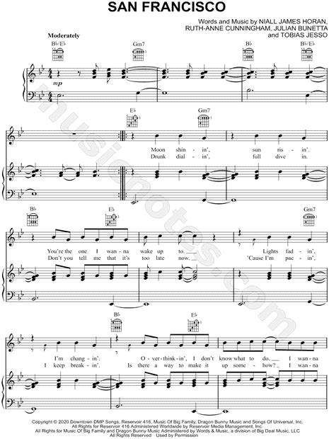 A listing of homes within the san francisco bay area that rock n roll musicians have lived in recently. Niall Horan "San Francisco" Sheet Music in Bb Major (transposable) - Download & Print - SKU ...