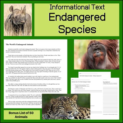 Endangered Animals Informational Text My Teaching Library