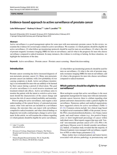 Evidence Based Approach To Active Surveillance Of Prostate Cancer Request Pdf