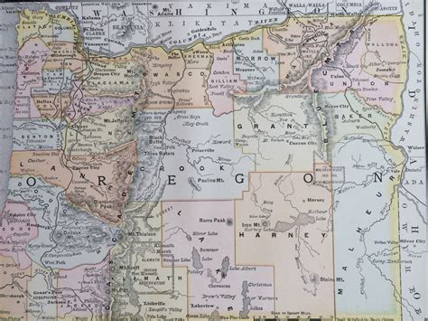 1891 Oregon Original Antique Map Us State United States Etsy