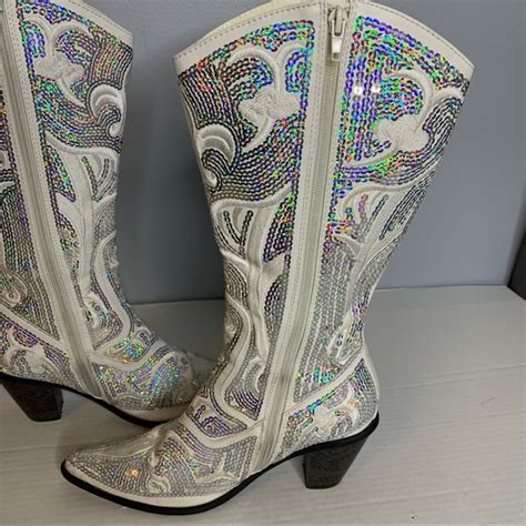 Helens Heart Shoes Helens Heart White Blingy Sequins Cowboy Boots