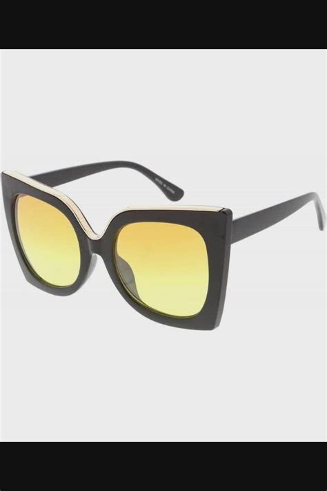 Heritage Modern Tipsy Thick Cat Eye Frame Sunglasses Yellow