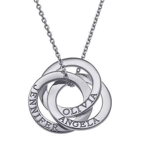 Sterling Silver Interlocking Rings Engraved Names Pendant With Chain