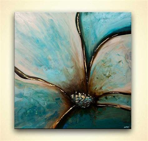 Teal Gold Flower On Canvas Decorative Art Draw Attention And Brings