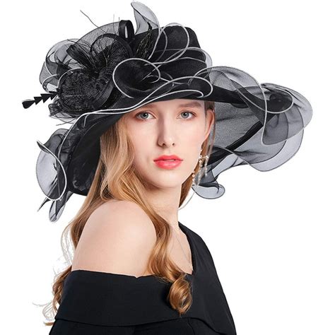 women kentucky derby church hat organza flower wide brim fascinator hats for wedding tea party