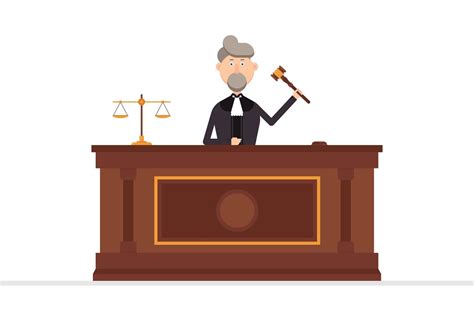 Juez De Carácter En La Sala Del Tribunal Con Un Mazo En La Mano