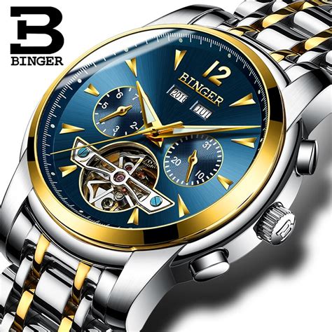 Switzerland Binger Mens Watch Full Calendar Tourbillon Sapphire Multi