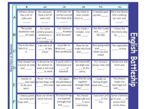 Word Pairs Or Binomials Legal Size Text Battleship Game Teaching Resources