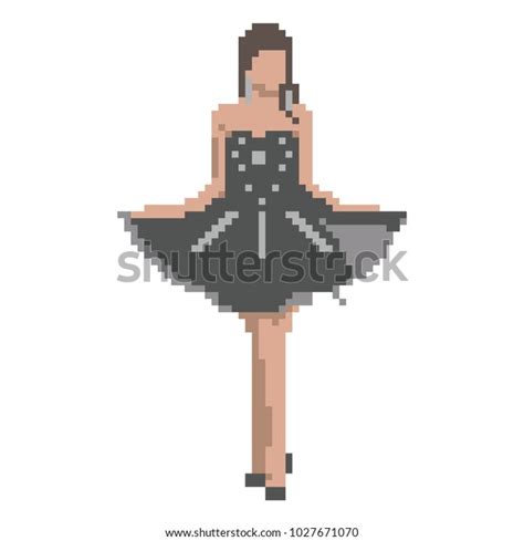 Pixel Art Girl In Black Dress Vector Avatar