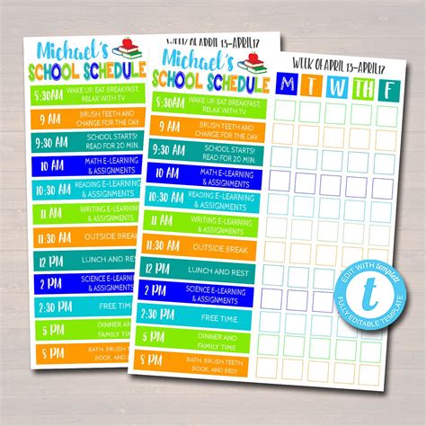 Home School Schedule Daily Weekly Subject Checklist Homework Etsy Uk