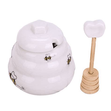 Ceramic Beehive Honey Pot And Wooden Dipper Mini，ceramic Beehive Honey Pot With Dipper Walmart Ca