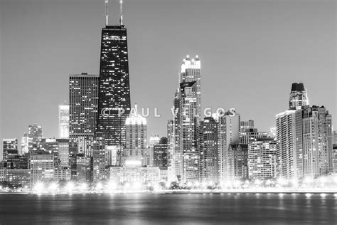 Wall Art Print And Stock Photo Chicago Skyline At Night Black And White