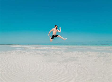 People Man Travel Adventure Happy Jump Ocean Sea Beach Blue